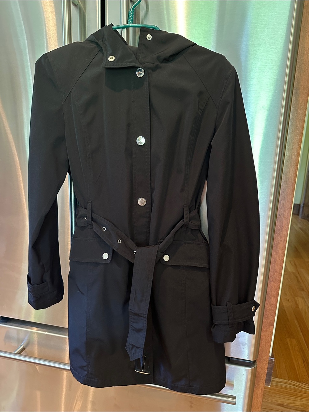 London Fog Women's Black Hooded Belted Trench Coat